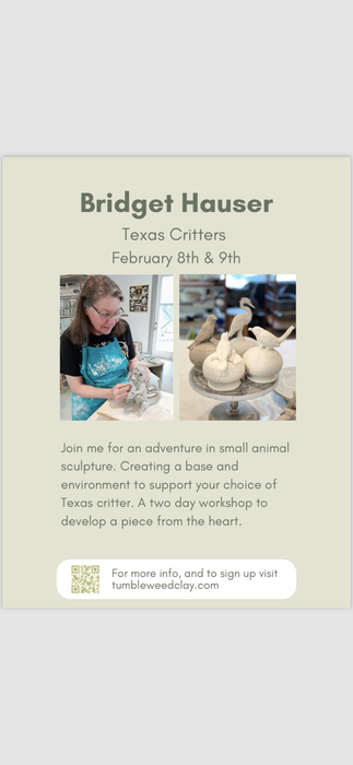 Artist Workshop Texas Critters with Bridget Hauser, February 8th & 9th 10-5