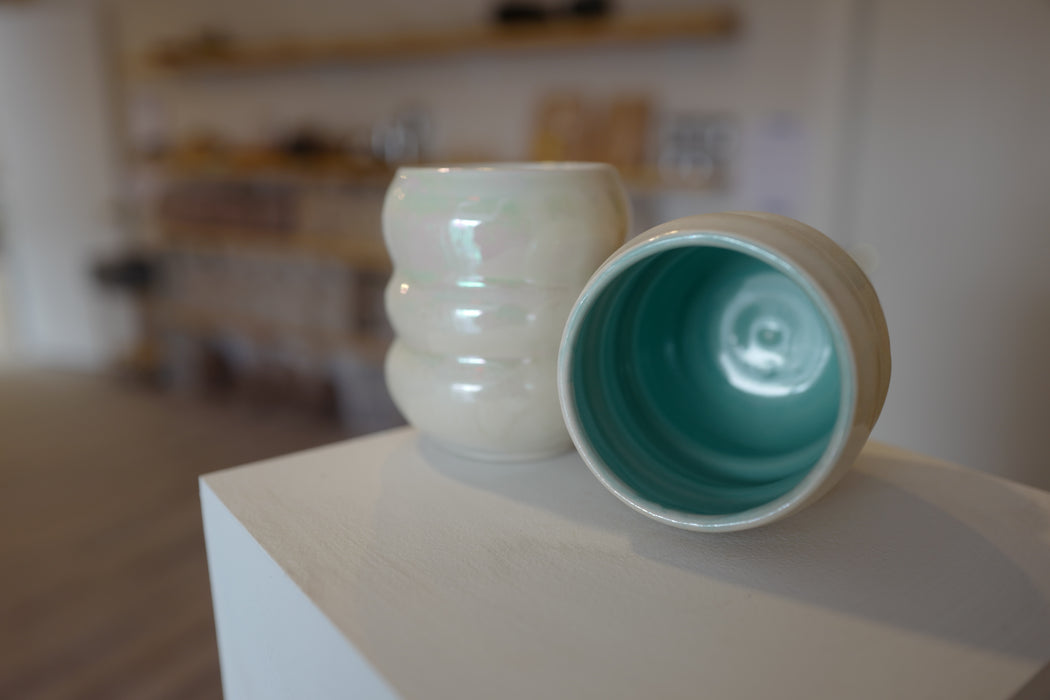 Mother or Pearl Porcelain Wine Tumblers, Turquoise.